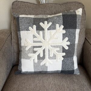 Plaid Snowflake Throw Pillow - Gray and White
